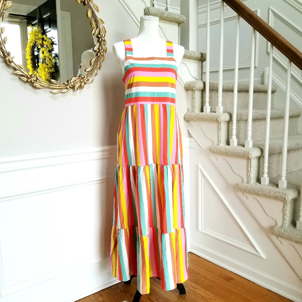 ποΈ J Crew Rainbow Maxi Tiered dress Stripes - Picture 2 of 3